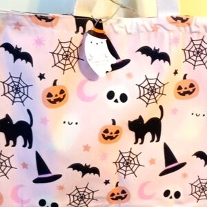 Halloween  Canvas Shopping Tote NEW Pink 🐈‍⬛🎃🦇🕸️👻